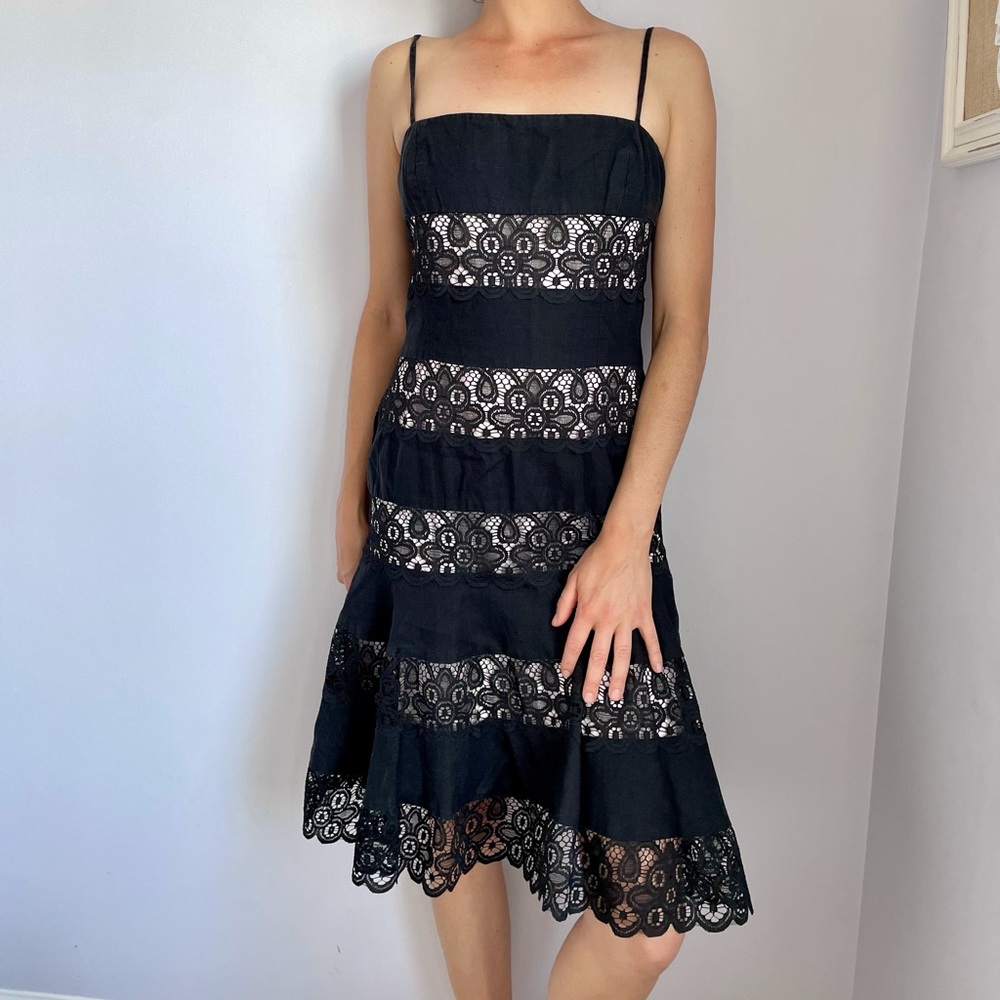 Beautiful Black Linen & Lace Mid-Length Dress